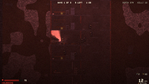 A holdout on a top floor, lit red, with a wave counter