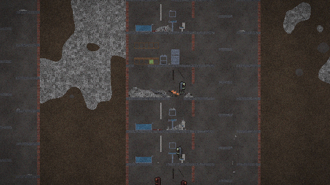 Cutaway of two apartment buildings with a crater between them